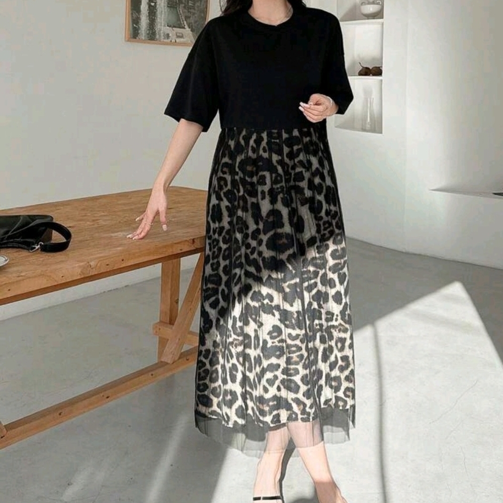 Black and Leopard Print Dress
